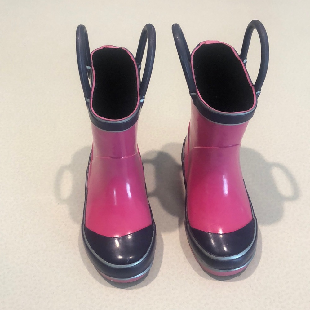 Size 5 pink with blue & silver accent rain boots